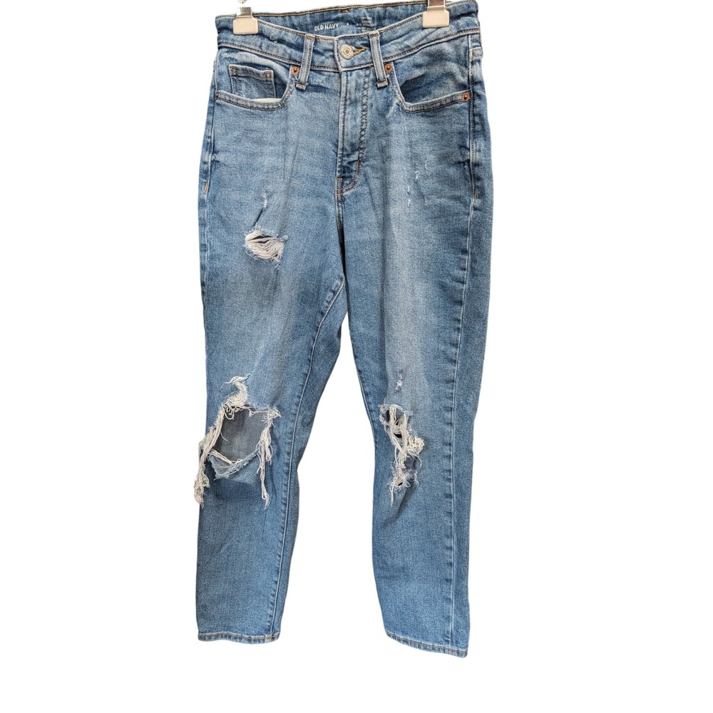 Old Navy O.G. Straight Jeans Womens 2 Blue Excellent Distressed High Rise Curvy